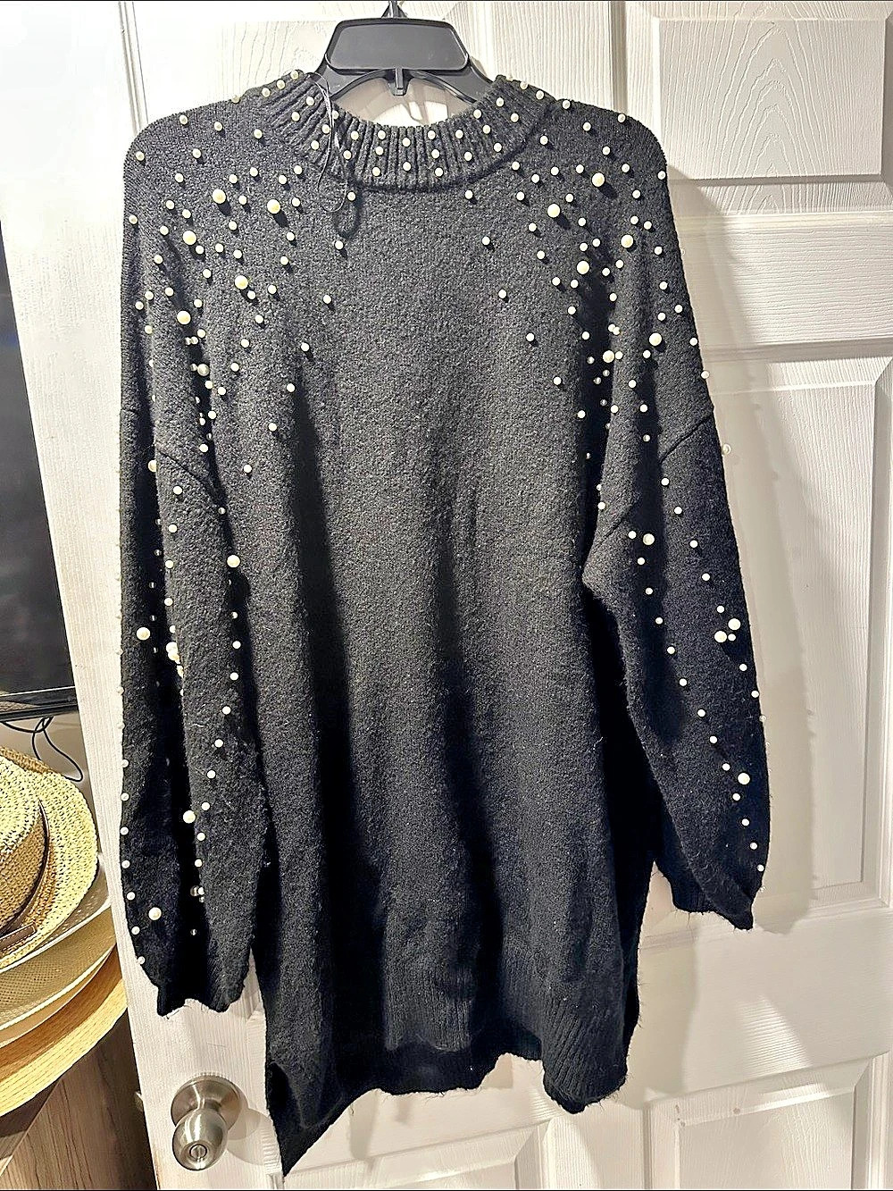 Jessica Simpson Pearl Embellished Black Sweater Like New
